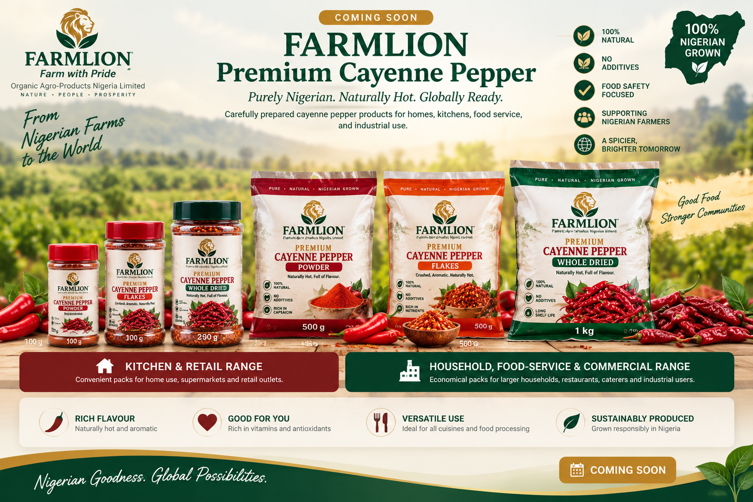 FARMLION Cayenne Pepper kitchen and retail range together with household, food-service and commercial range